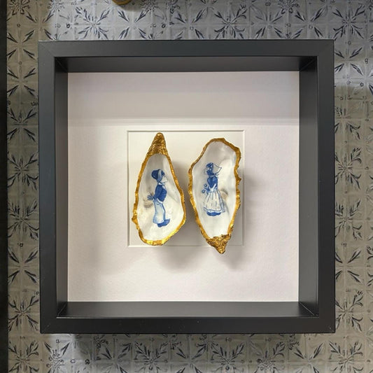 Lijst met twee oesters – Delfts blauw jongen & meisje