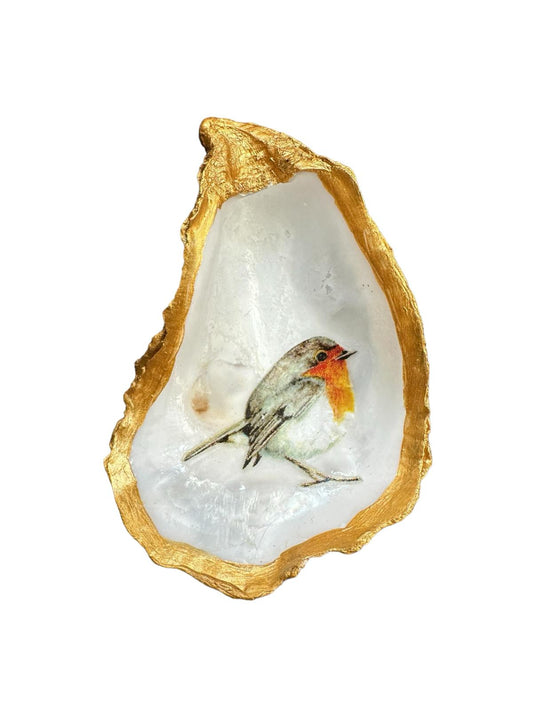 Gouden oester met roodborst - ingelijst met wit achtergrond