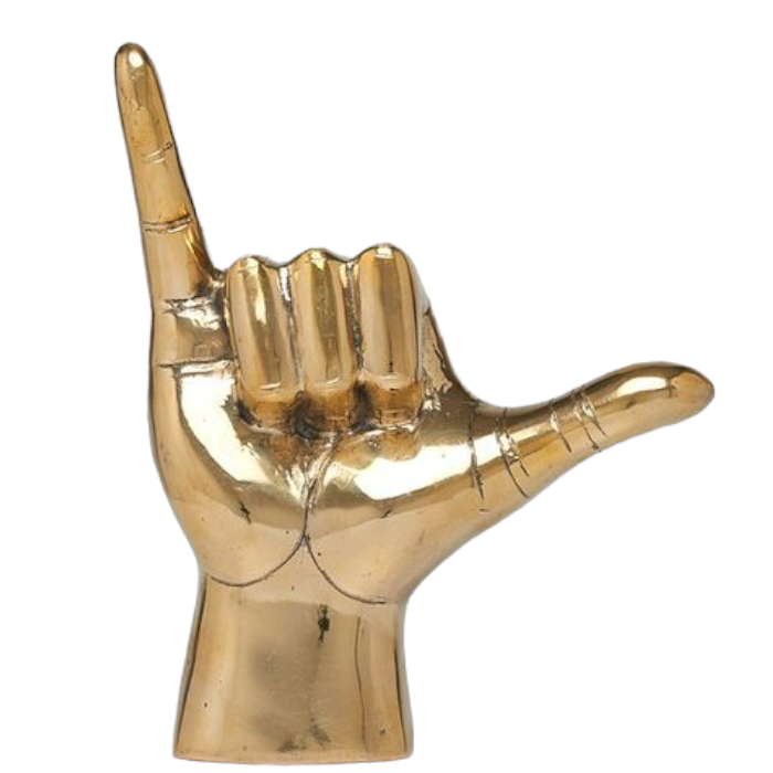 Shaka-handgebaar in gepolijst messing