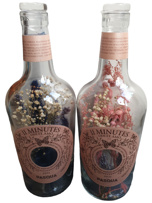 Fles met droogbloemen- Roze