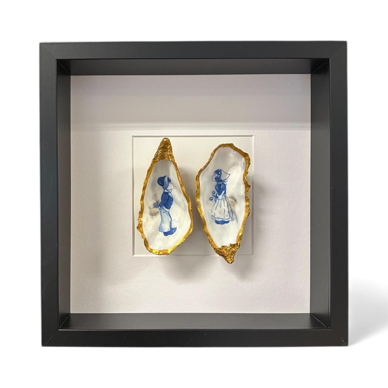 Lijst met twee oesters – Delfts blauw jongen & meisje