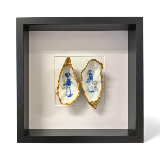 Lijst met twee oesters – Delfts blauw jongen & meisje