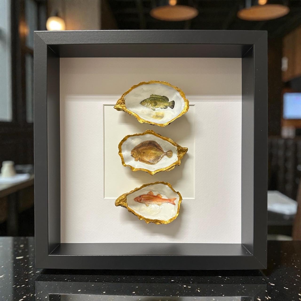 Oester drieluik vissen - 3 oesters in lijst