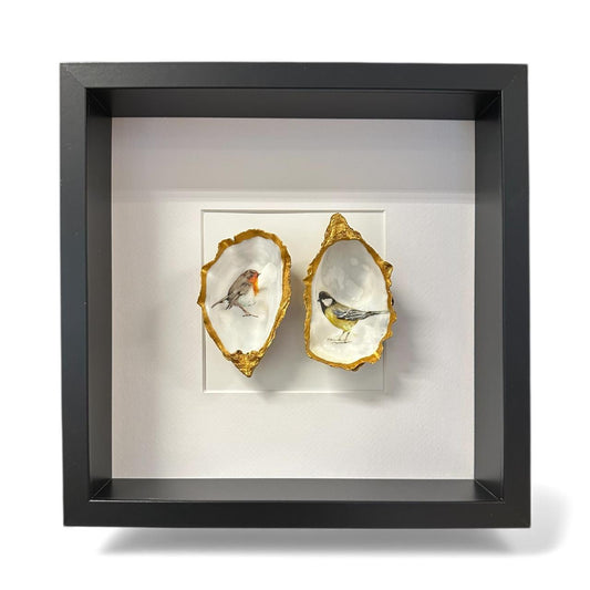 Lijst met twee oesters – Roodborstje &amp; Mees