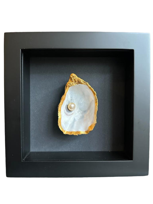 Gouden oester met parel in lijst- Klein